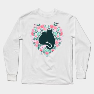 I Heart Cats and Flowers Green Version Long Sleeve T-Shirt